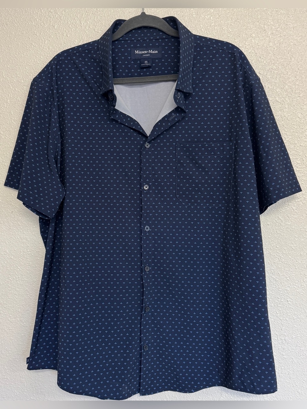 Mizzen Main Size XXL Trim Leeward Short Sleeve Button Down Shirt Navy Blue Print
